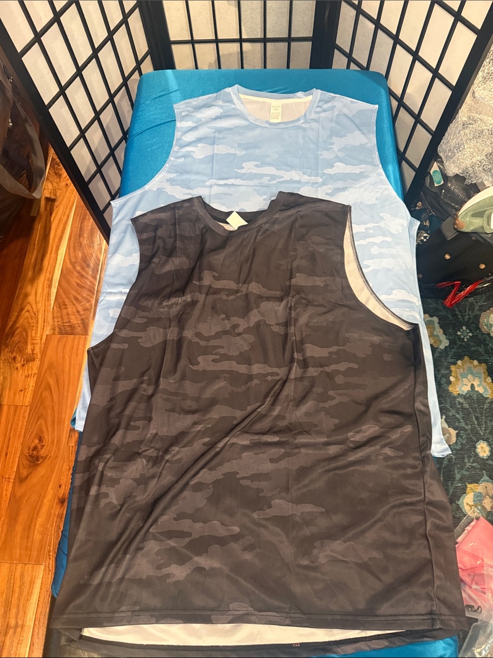 Set of 2 Men's Camo Performance Tank Top - Black & Light Blue